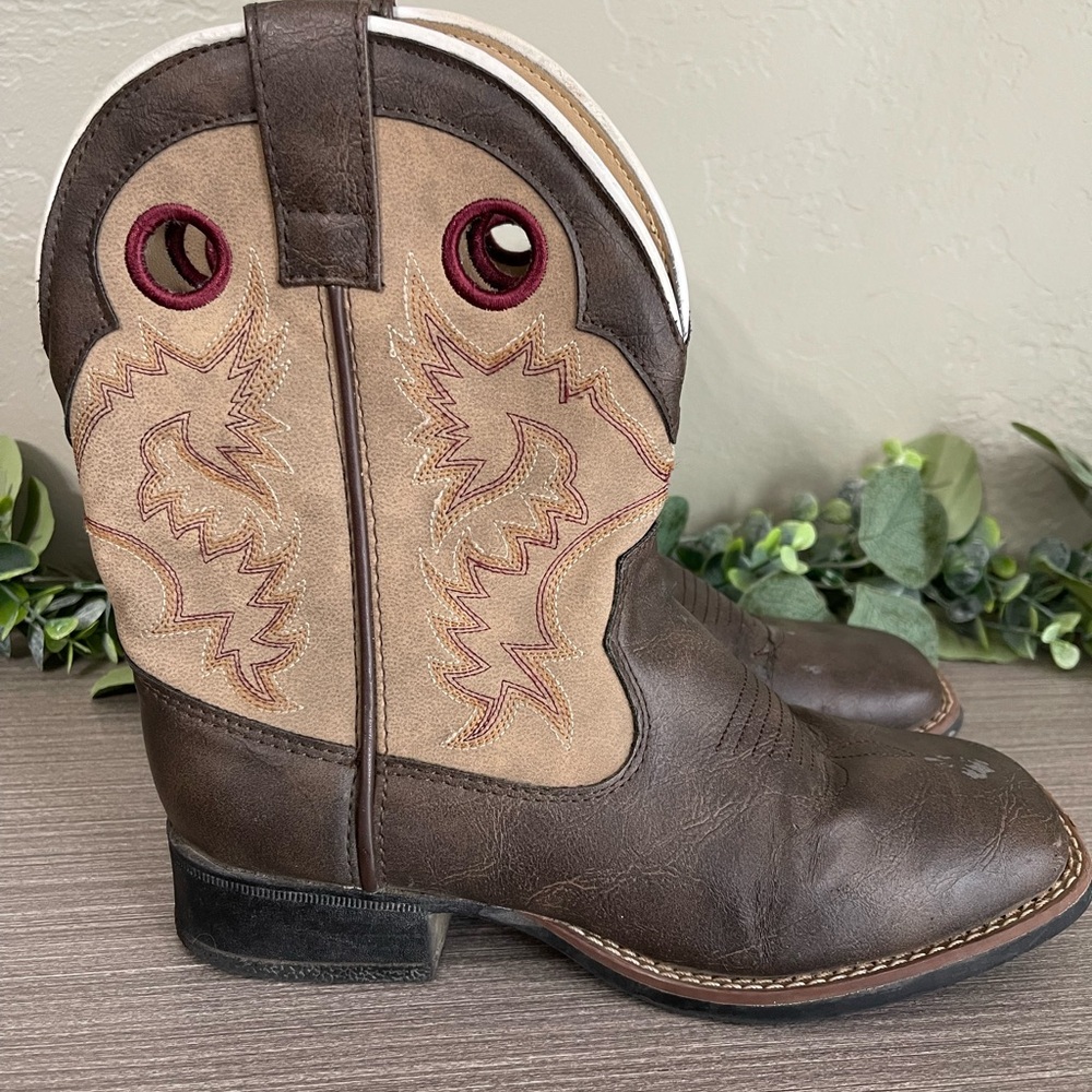Laredo Youth Collared Western Cowboy Boots Leather Child‎ Size 3 Kids Square Toe